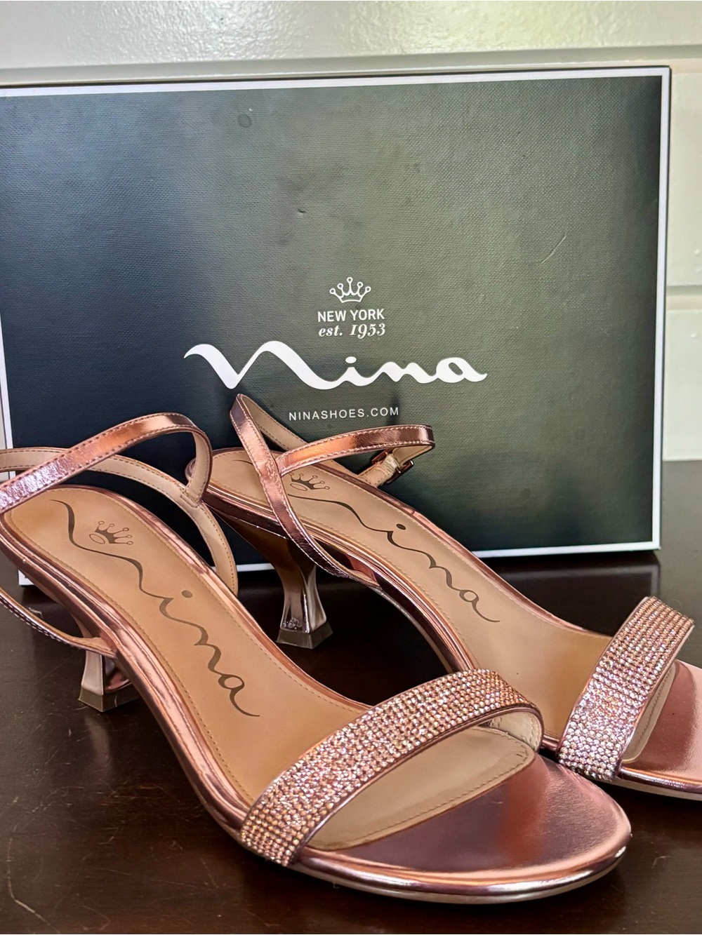 MIA Rose Gold Crystal Diamond Strap Slingback Kitten Heels size 9